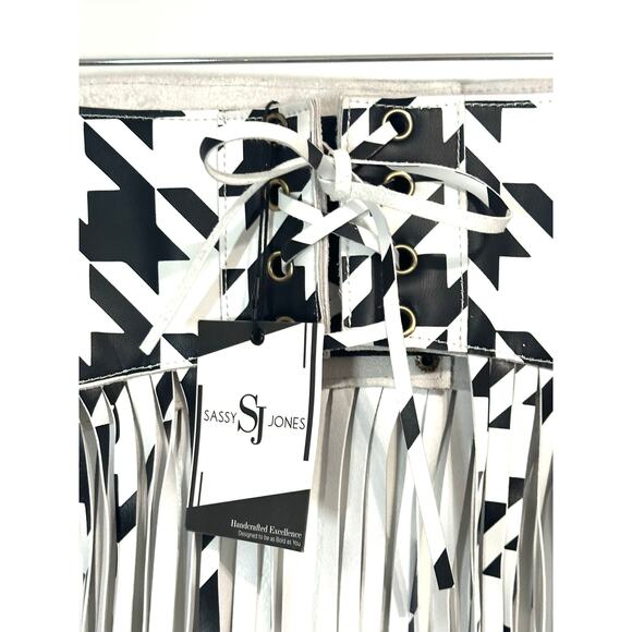 SASSY JONES Rare Uma Fringe Leather Corset Belt Overlay Houndstooth Check - NWT main image 4